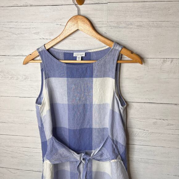 J Jill Dress Womens Size XS Blue & White Love Linen Gingham 100% Linen Tie - Picture 8 of 16